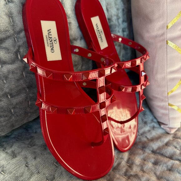 Valentino Garavani Rockstud Jelly Thong Sandals Red Size 37 - Picture 8 of 10